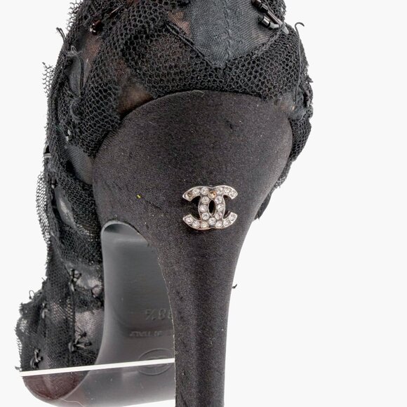 Chanel CC Bead-Embellished Pumps Black Mesh Lace Heels Size 38.5 US 7.5-8 - Picture 8 of 16